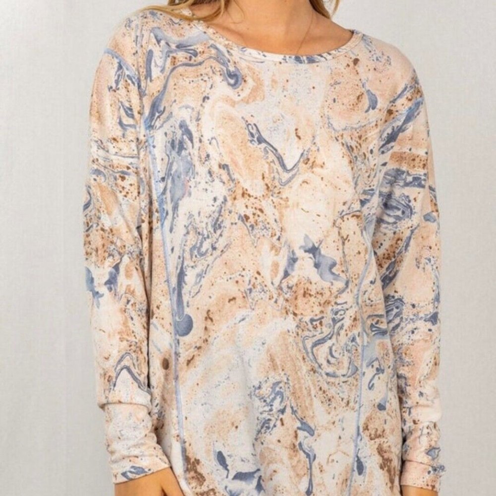 White Birch 3X Top~Marbled Knit Top ~Blue and Cream Colors. Brand New!!
